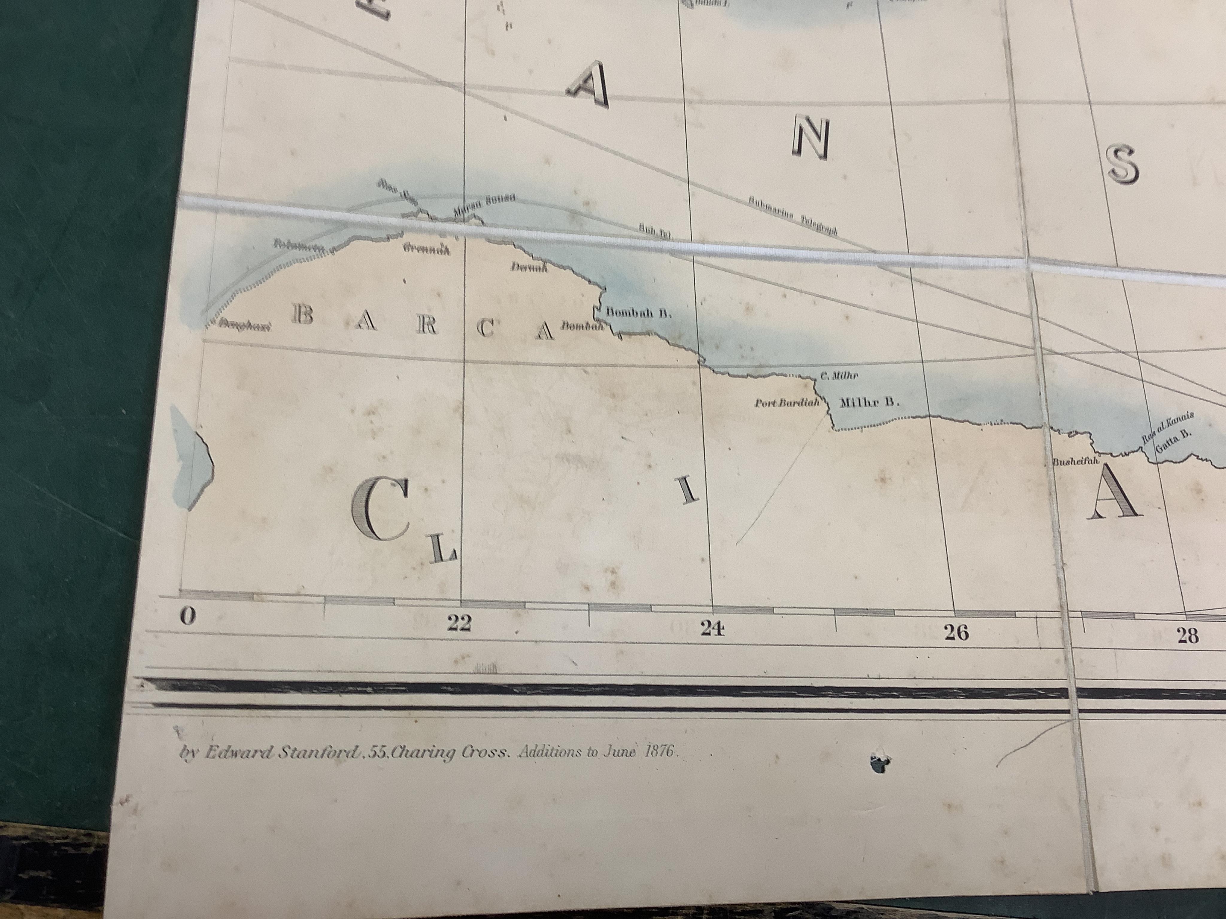 Stanford's Library Map of Europe ... by A. Keith Johnston ... 4 sheets, coloured and folded on line, sheets approx. 75 x 82cm within ruled borders, contained in original morocco case, 1876
